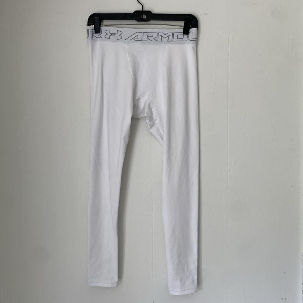 UNDER ARMOUR MENS L White Compression Base Layer Pants Coldgear